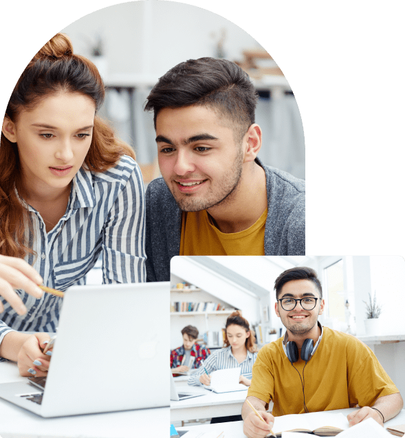 Girl and boy sitting in front of laptop